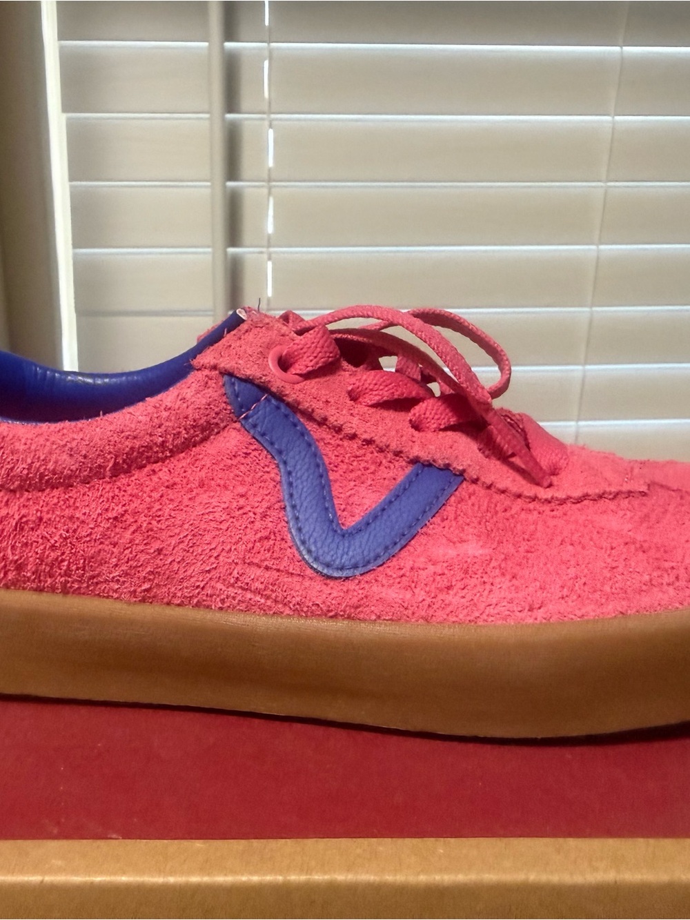 Vans Pink Suede Sneakers with Blue Accent and Gum Sole